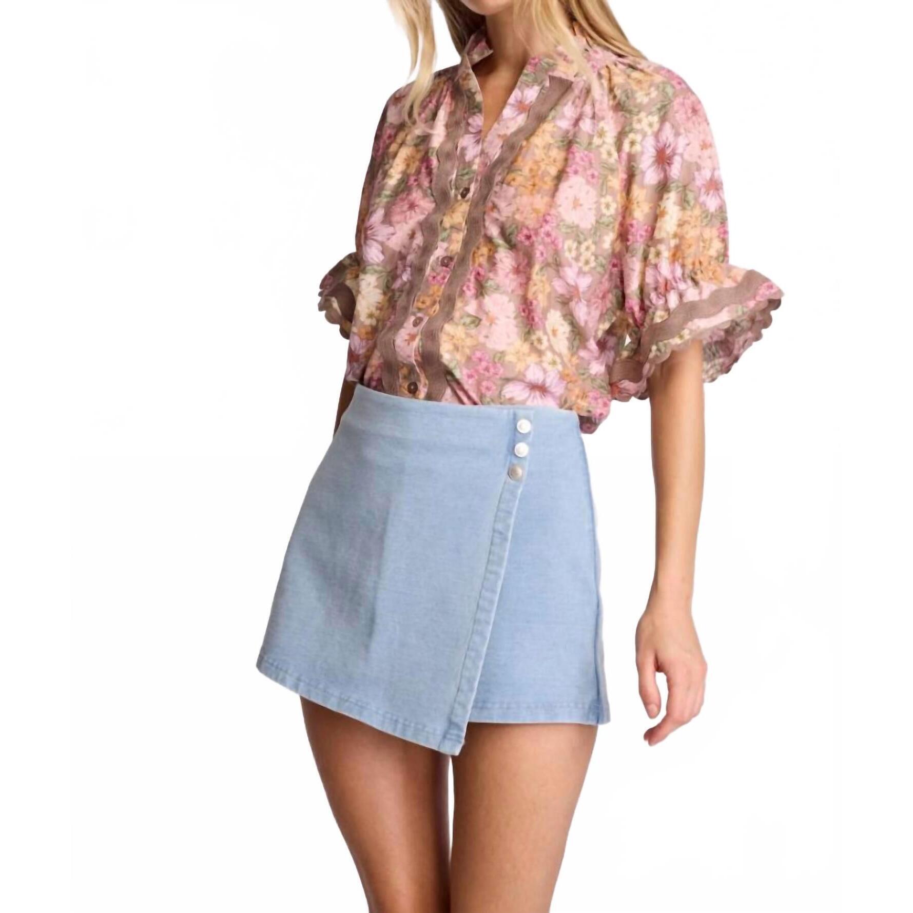 New Sundays Sorrel Mini Skort In Light Wash Denim